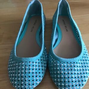 BRAND NEW ANTONIO MELANI TEAL RHINESTONE FLATS SIZE 8.5